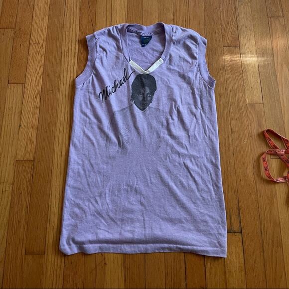 80s Vintage Michael Jackson Purple Single Stitch Muscle T Shirt - Picture 5 of 9